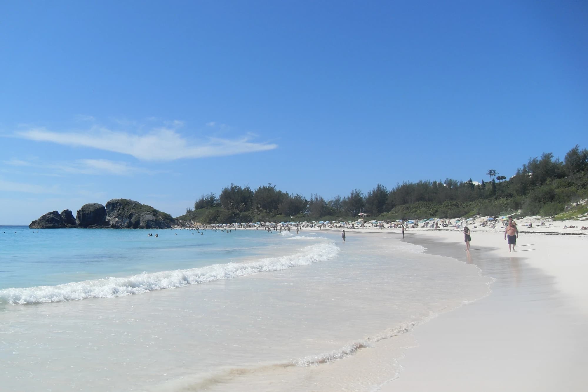 Pink sand and rock formations at Horseshoe Bay, Bermuda