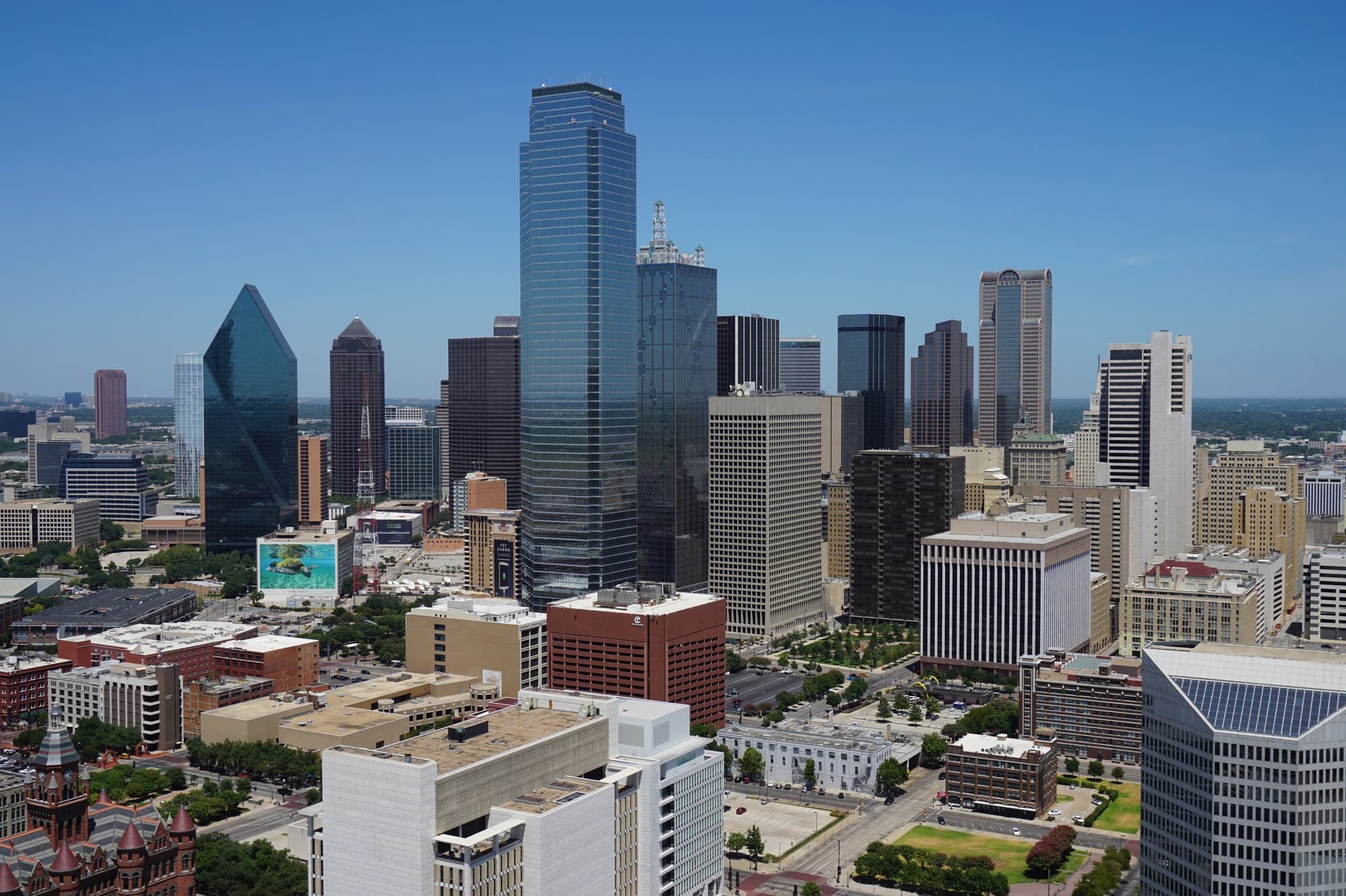 Downtown Dallas skyline seen from the GeO-Deck of Reunion Tower