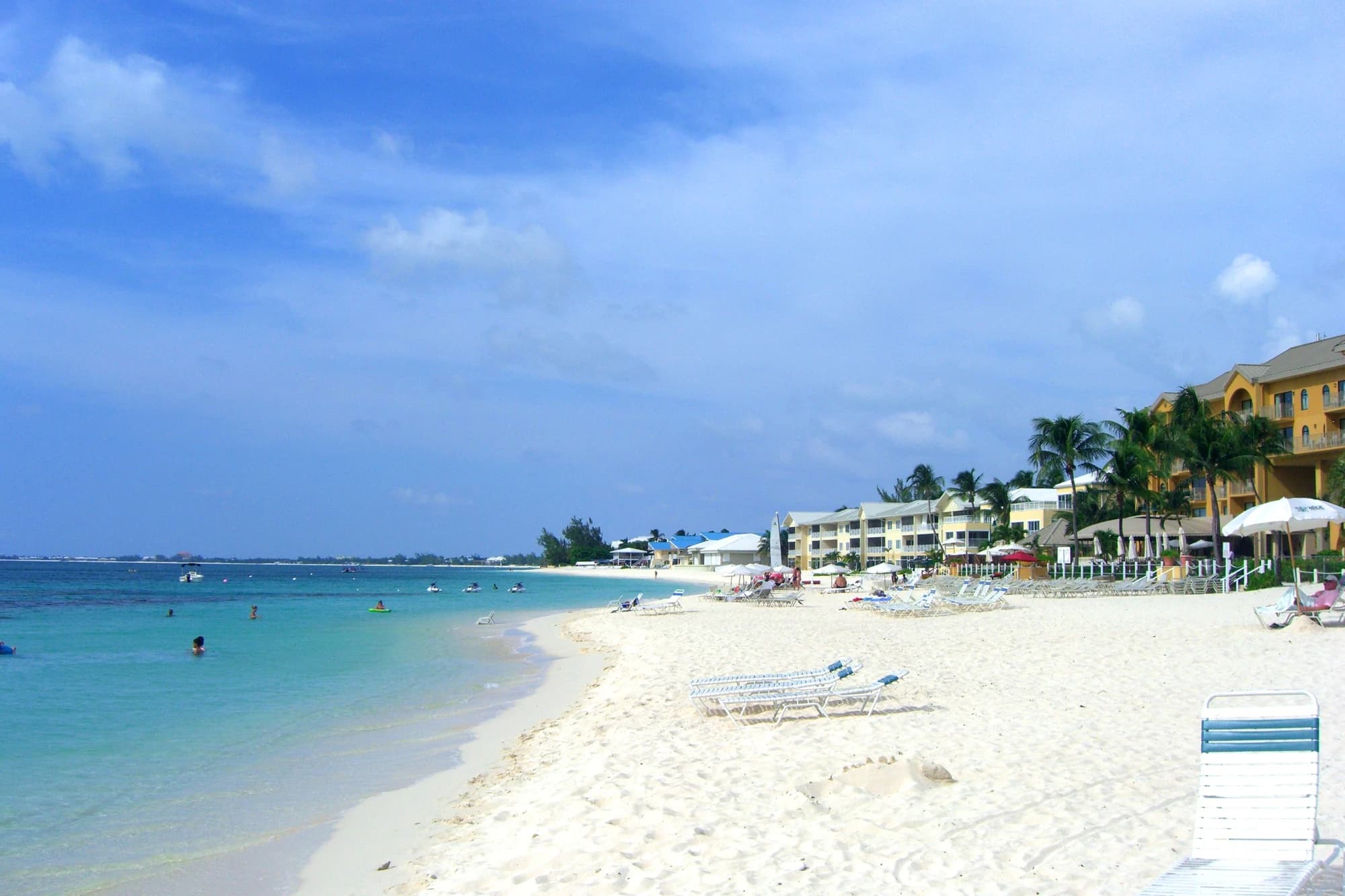 White sand beach and resorts along Seven Mile Beach, Grand Cayman