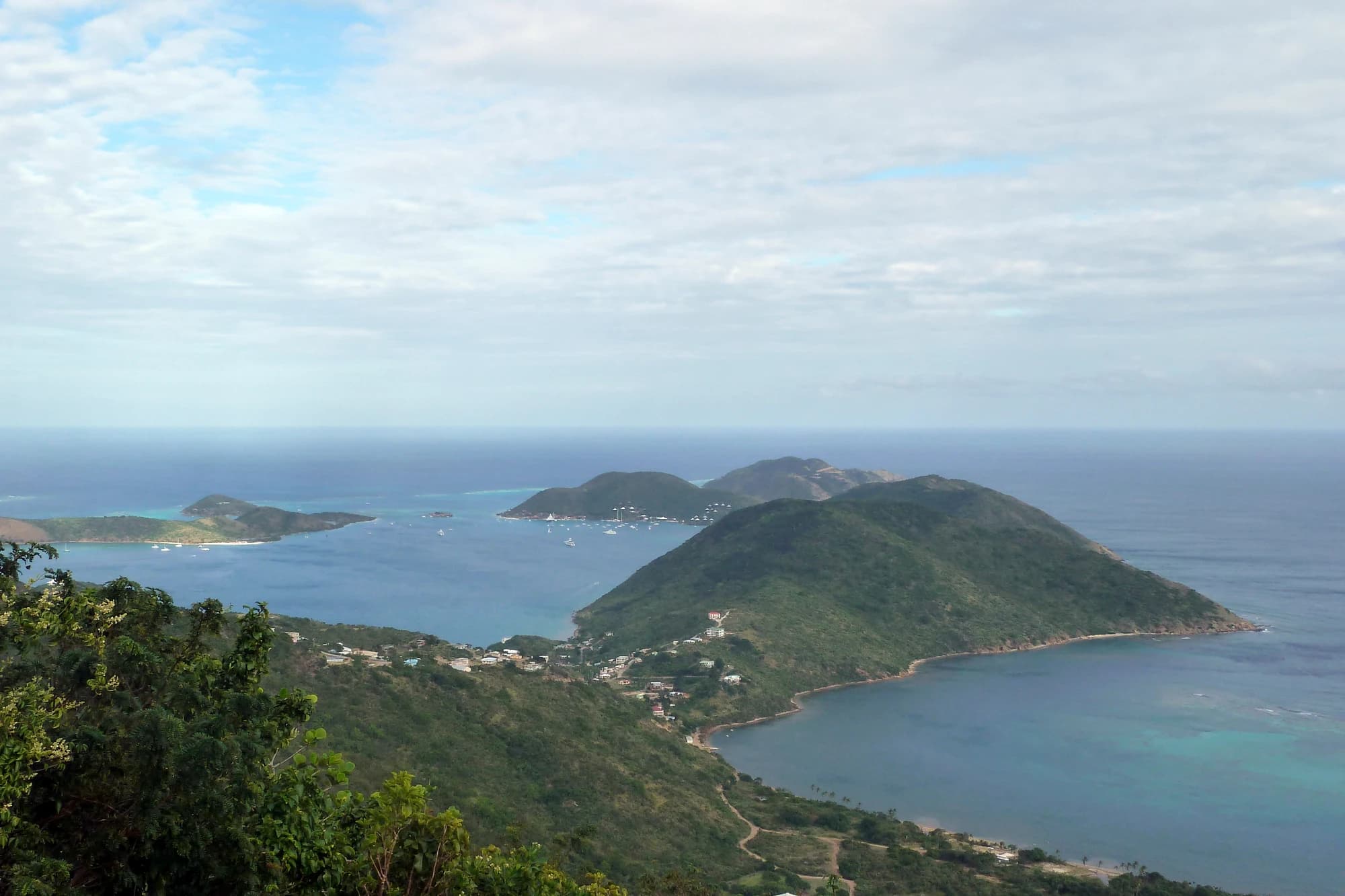 Aerial view over the North Sound and hills of Virgin Gorda, British Virgin Islands