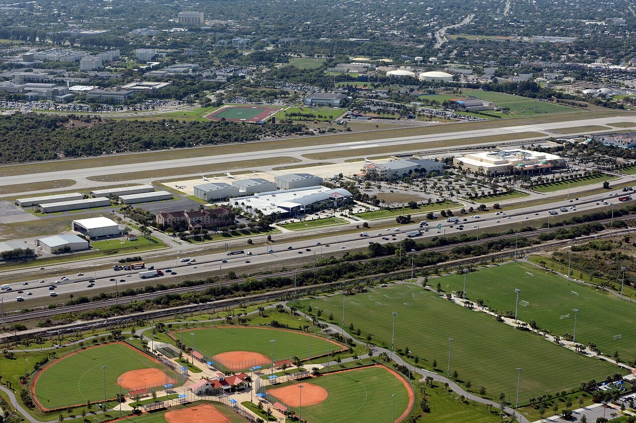 General aviation ramp with business jets at Boca Raton Airport in South Florida