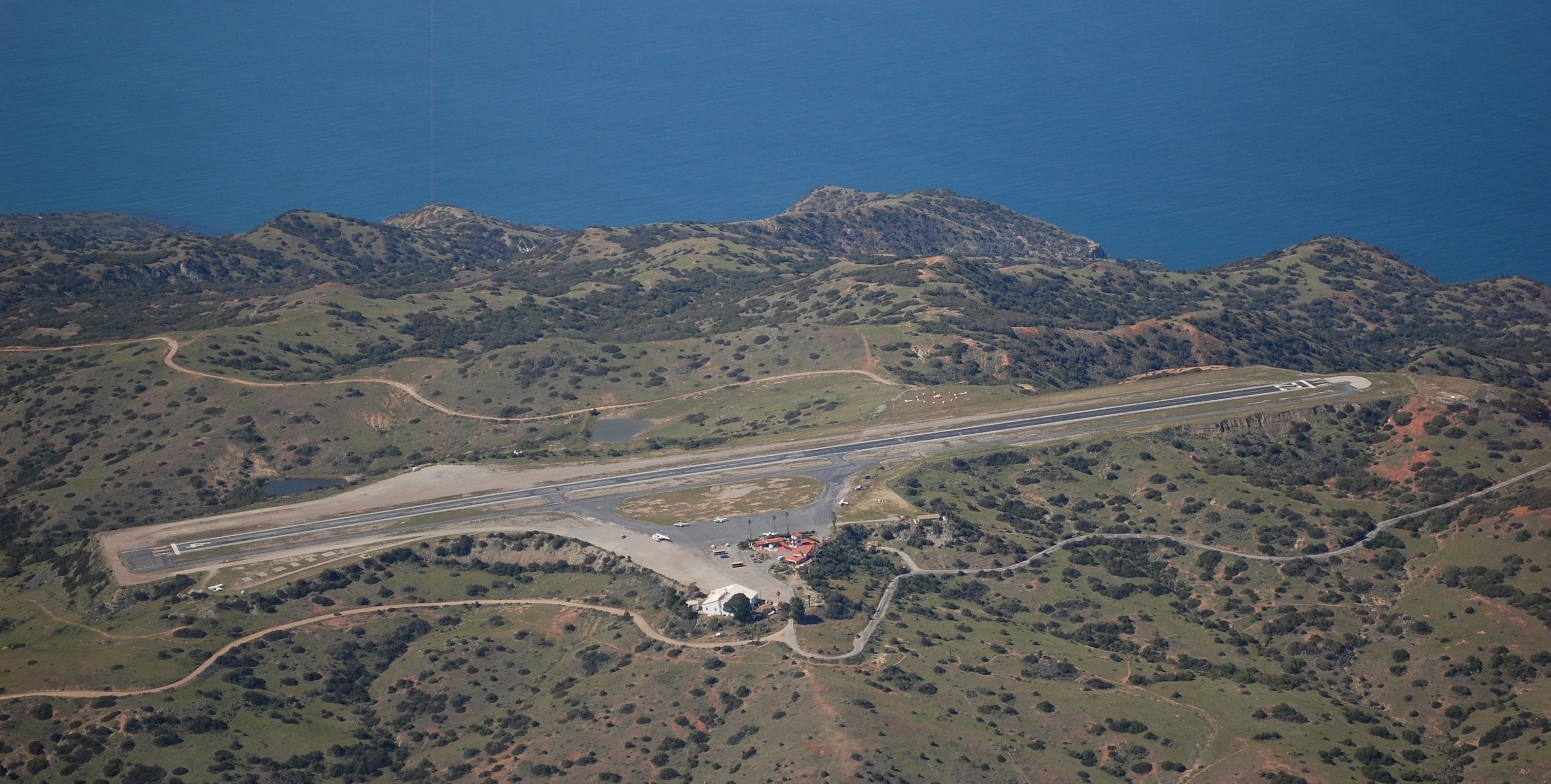 Aerial view of Catalina Airport, known as the Airport in the Sky, on Santa Catalina Island
