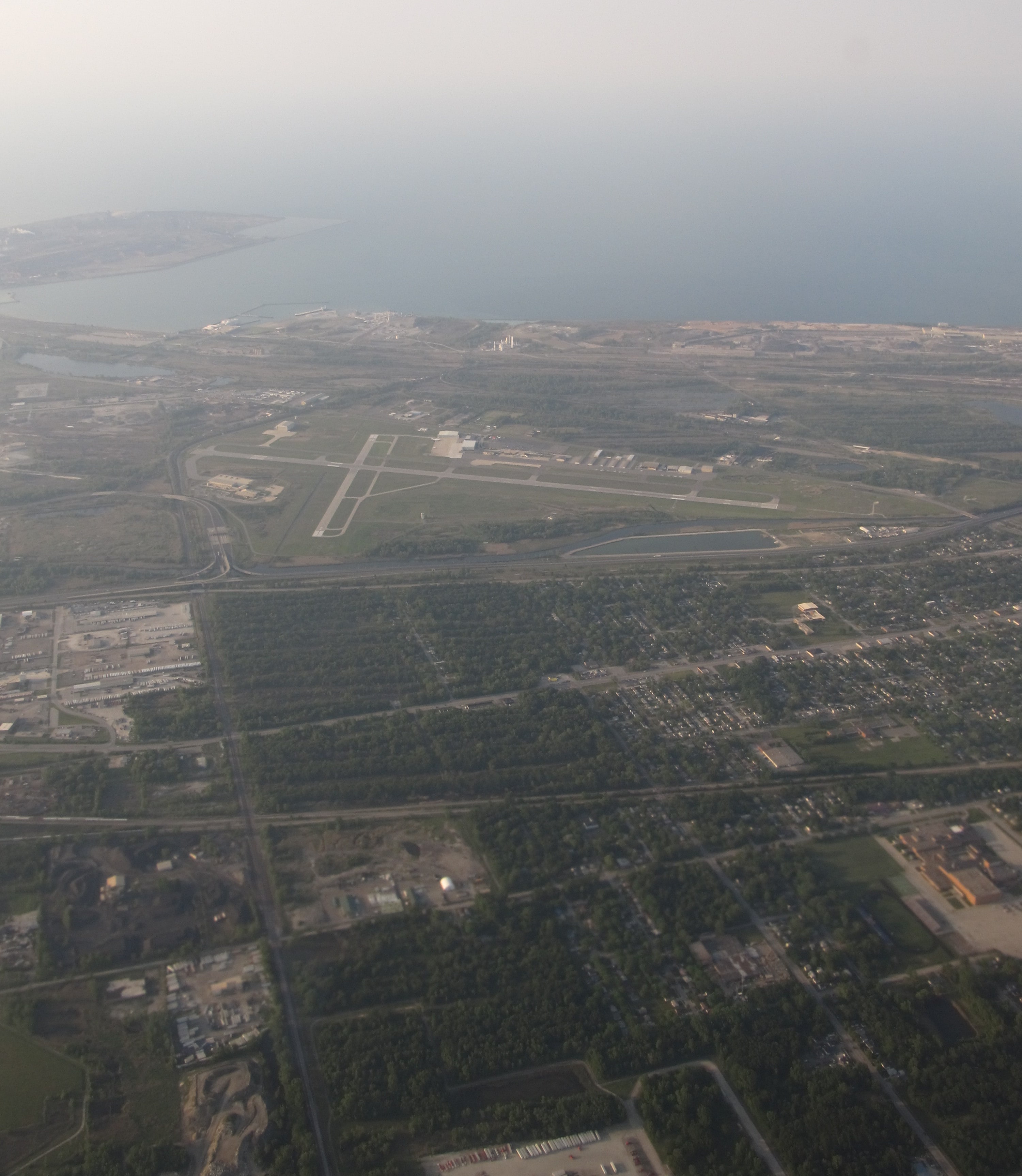 Aerial view of Gary/Chicago International Airport's runways and ramp area