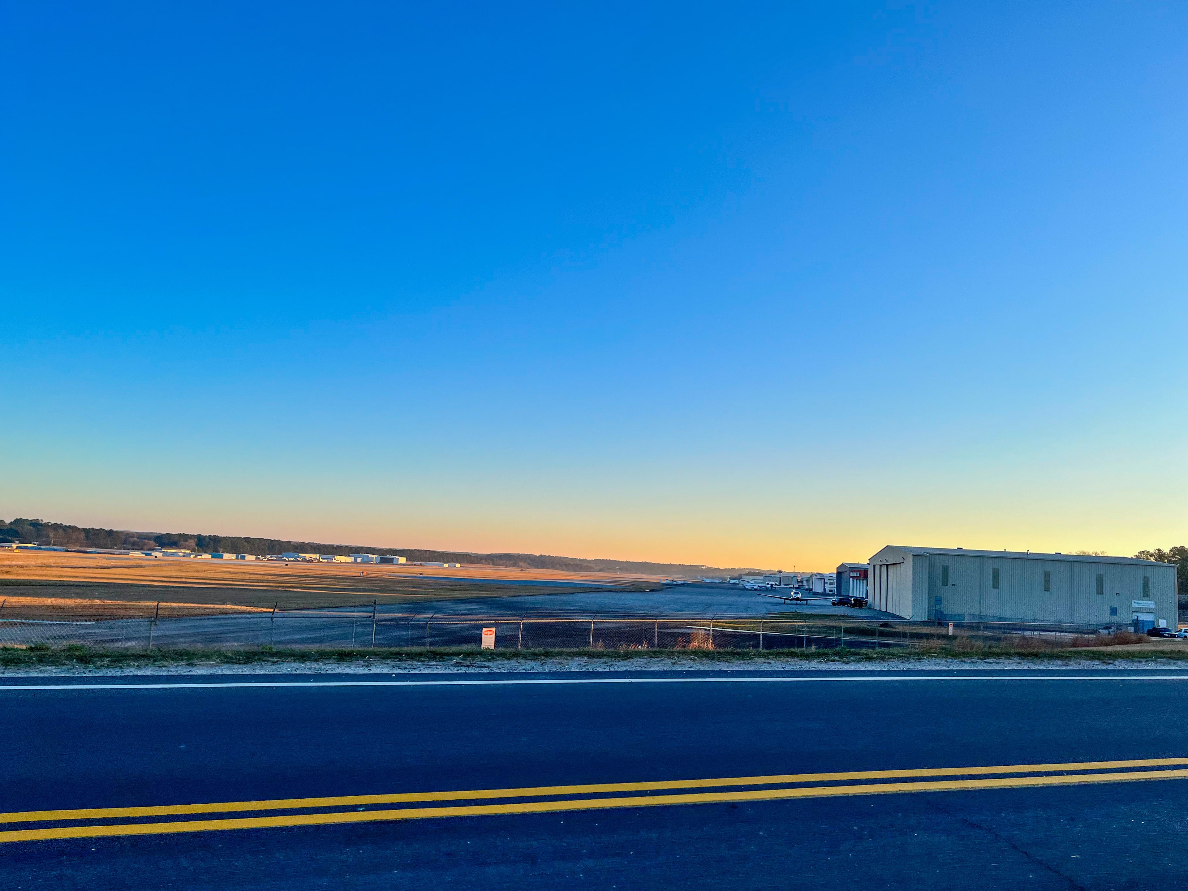 Gwinnett County Airport–Briscoe Field runway and ramp viewed from Hosea Road