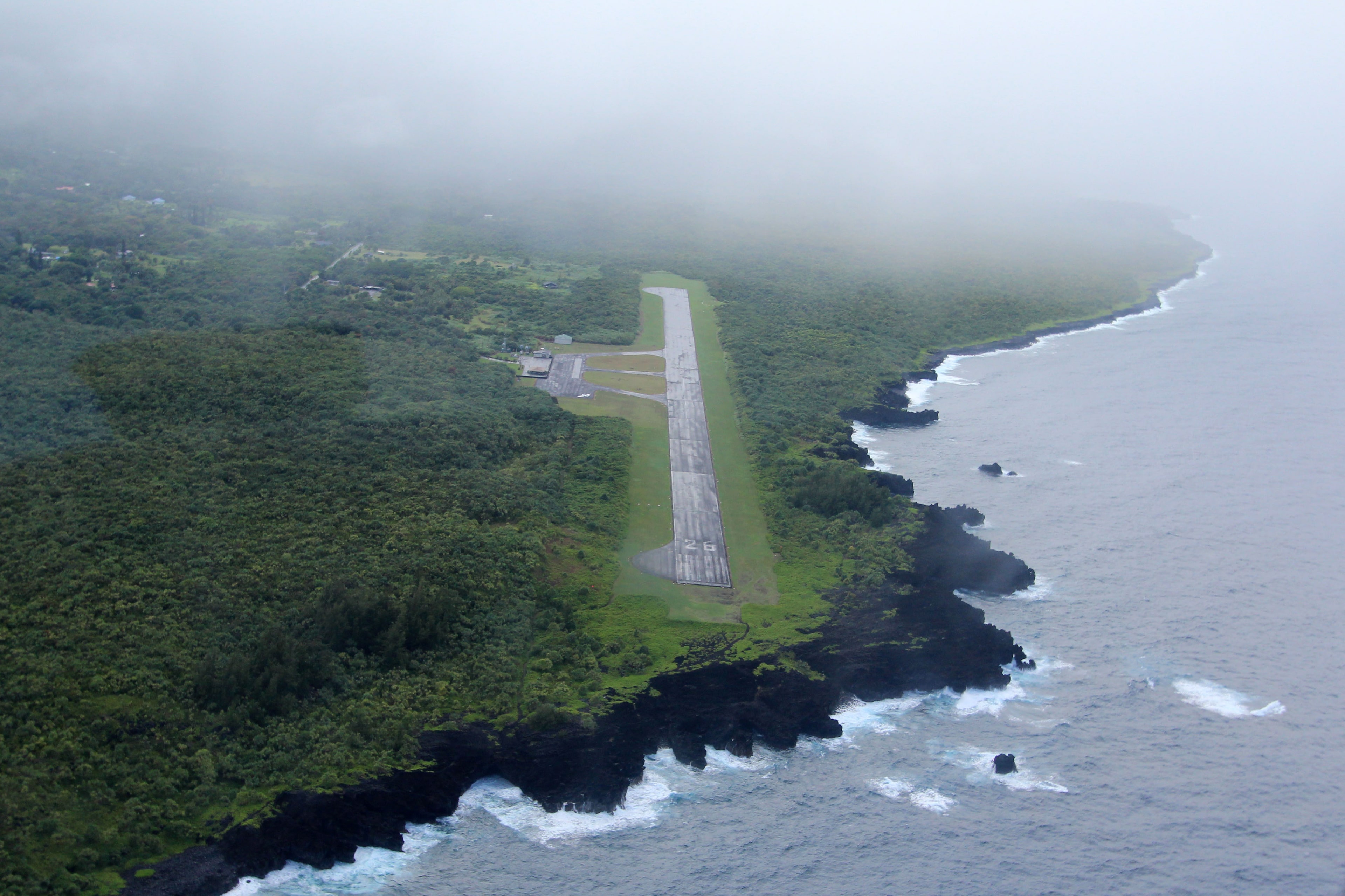 Runway and terminal at Hana Airport on the remote east side of Maui