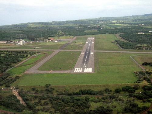Terminal and ramp at Molokai Airport serving the island of Molokai, Hawaii