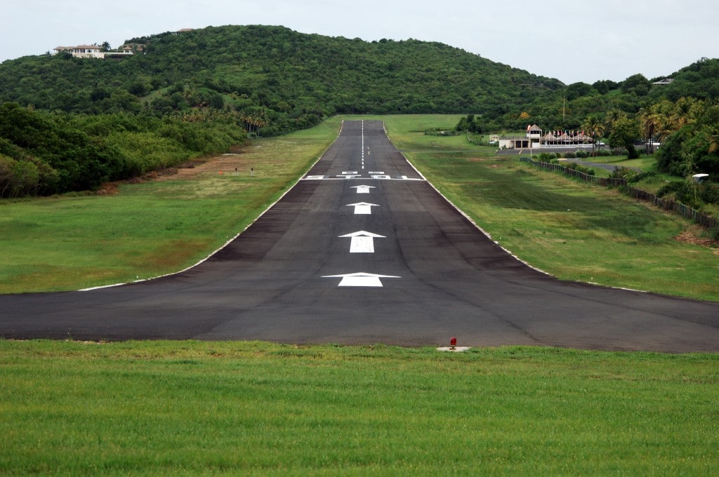 Aircraft on the runway at Mustique Airport in the Grenadines