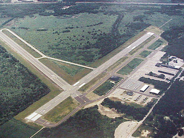Aerial view of Norwood Memorial Airport and its runway layout southwest of Boston