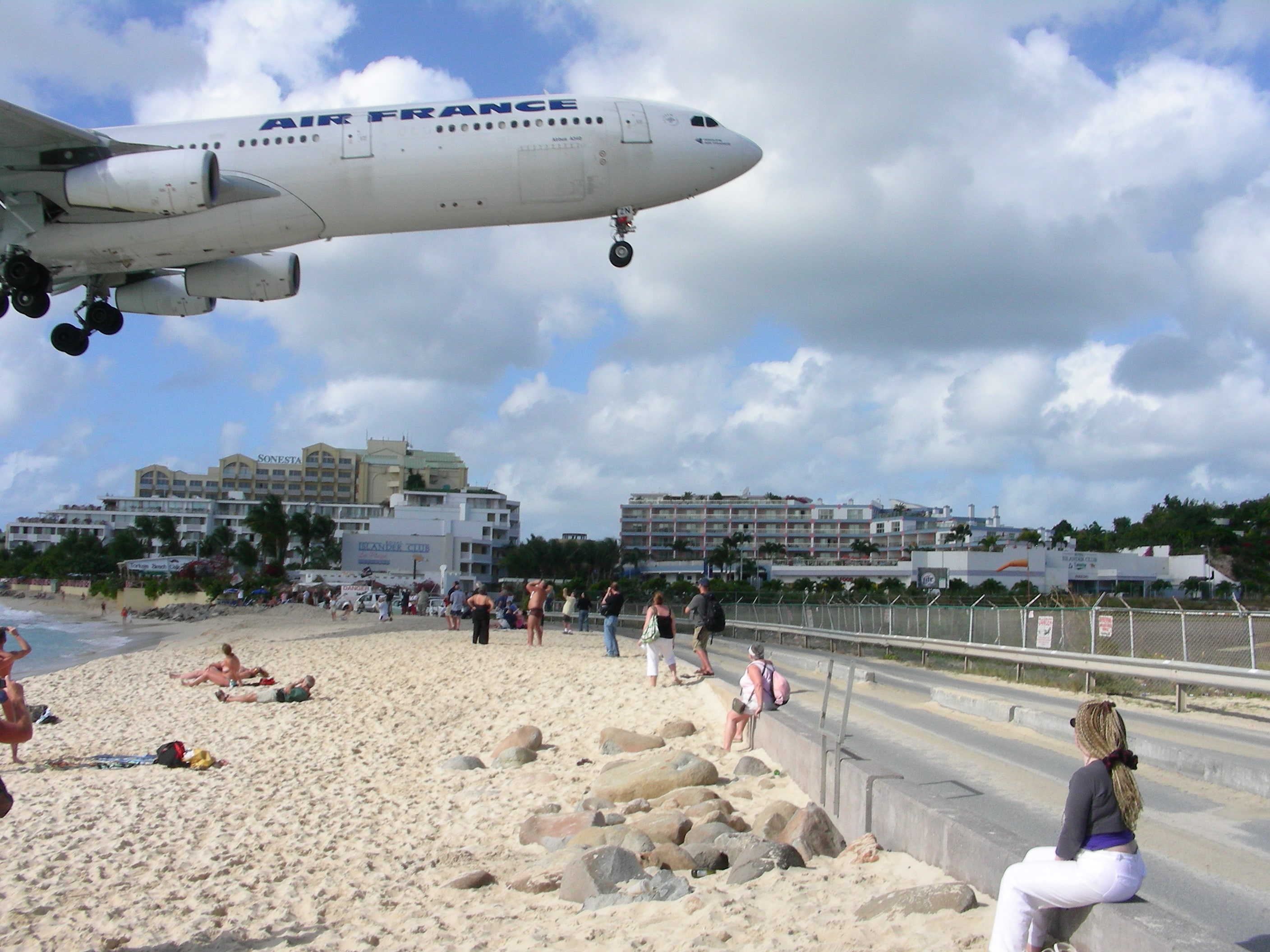 Maho Beach alongside the runway approach at Princess Juliana International Airport, Sint Maarten
