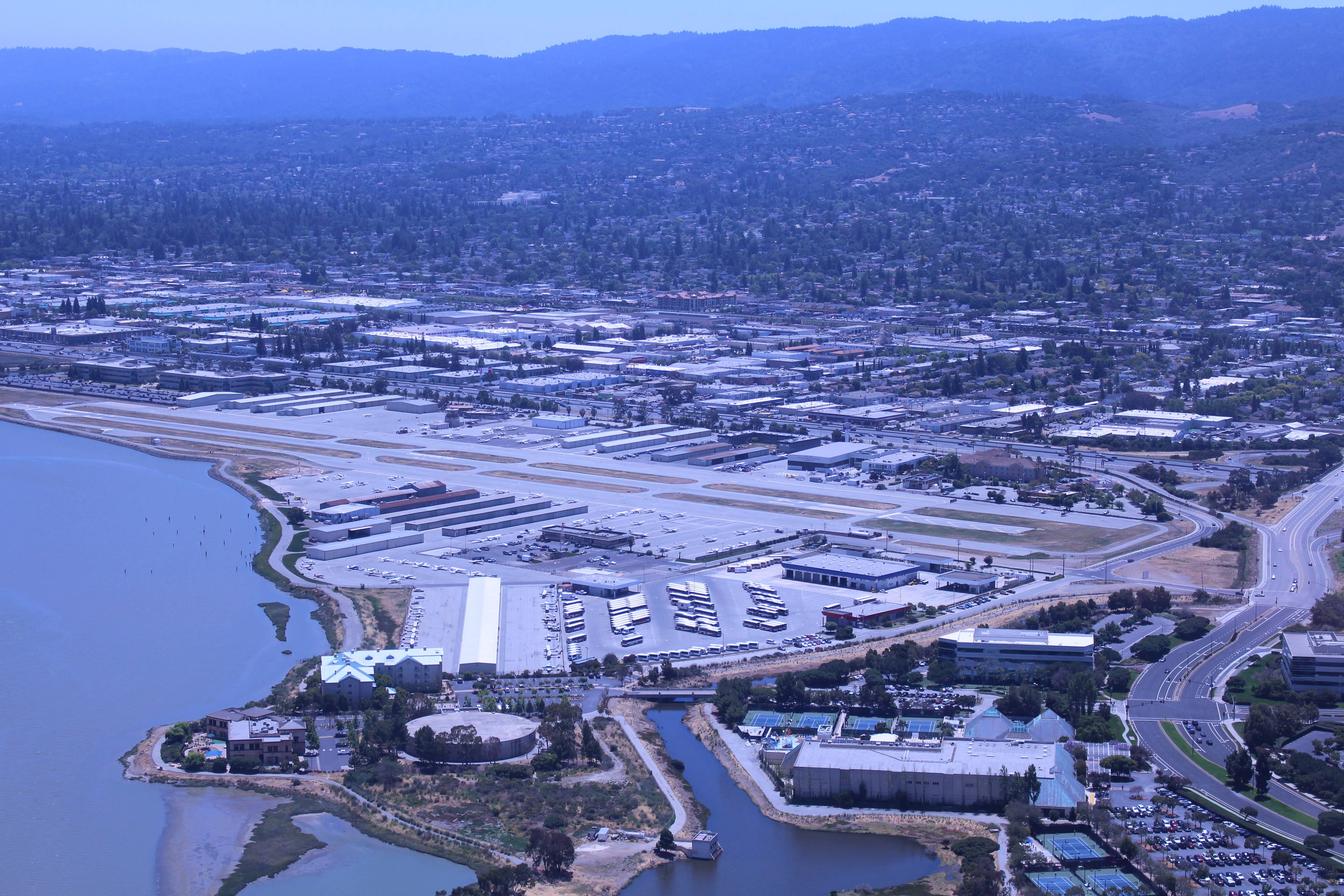 Runway and ramp area at San Carlos Airport on the San Francisco Peninsula