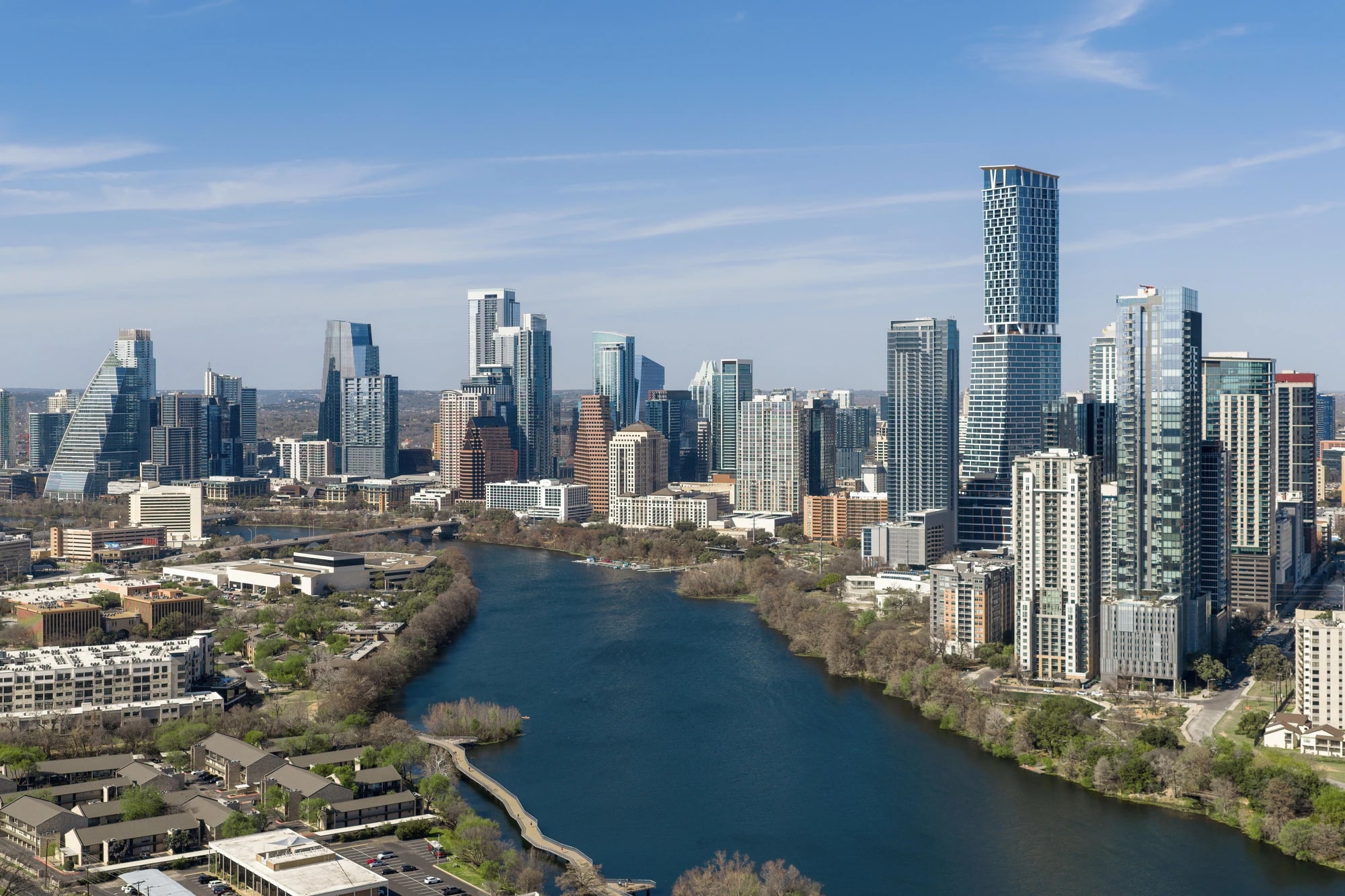 Austin, Texas skyline along Lady Bird Lake
