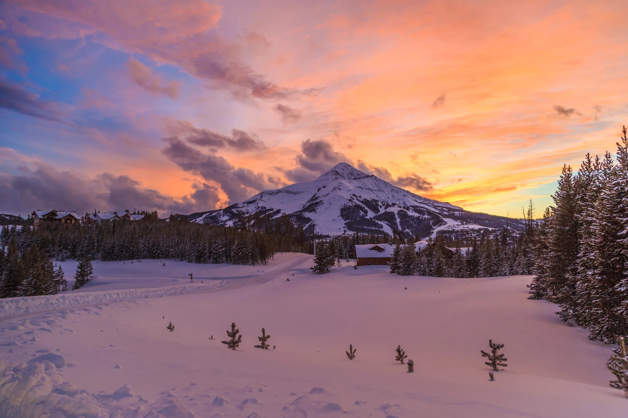 Sunset light on Lone Mountain above Big Sky, Montana