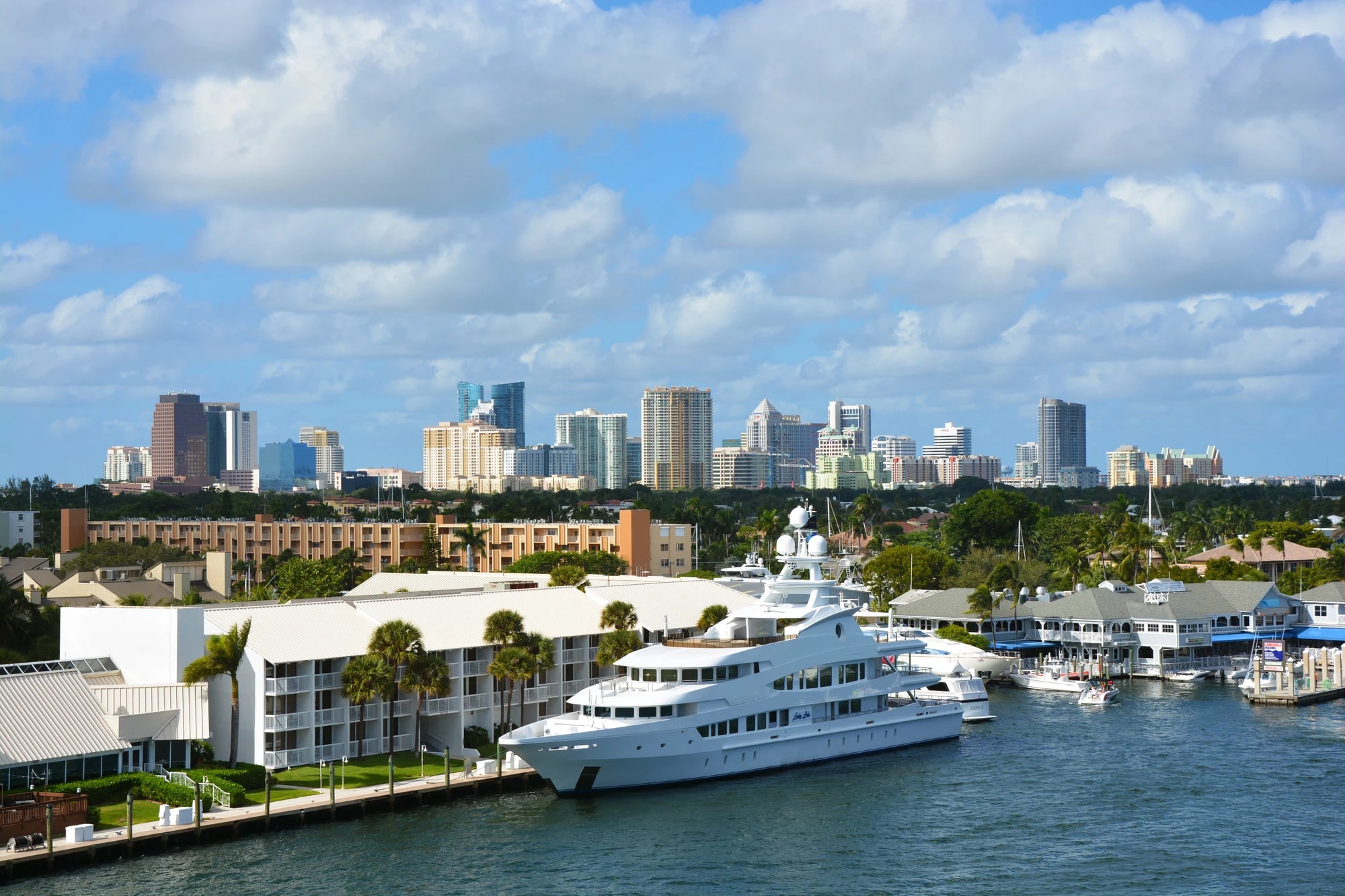 Downtown Fort Lauderdale, Florida skyline against a blue sky