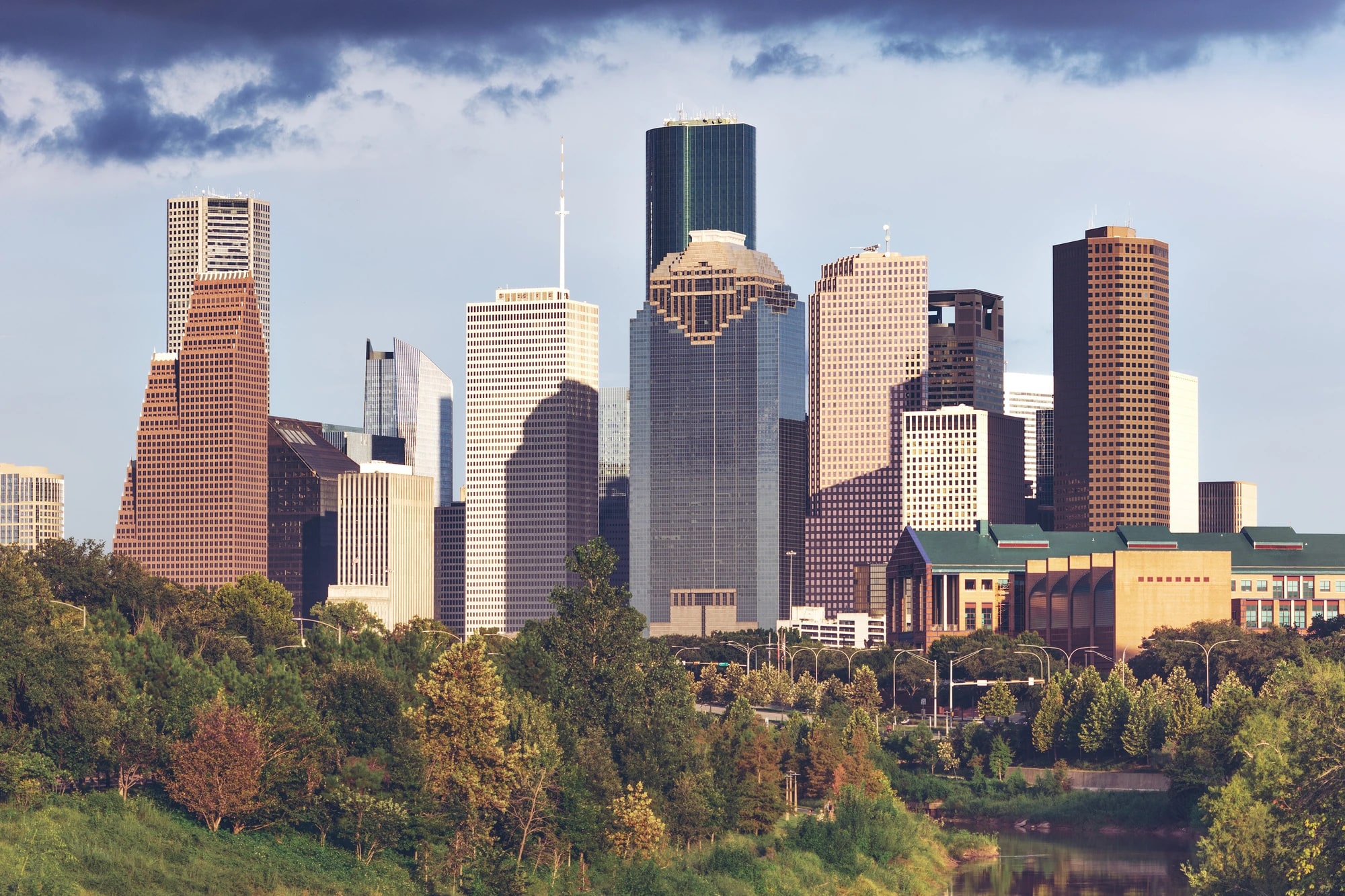 Downtown Houston skyline viewed over Buffalo Bayou