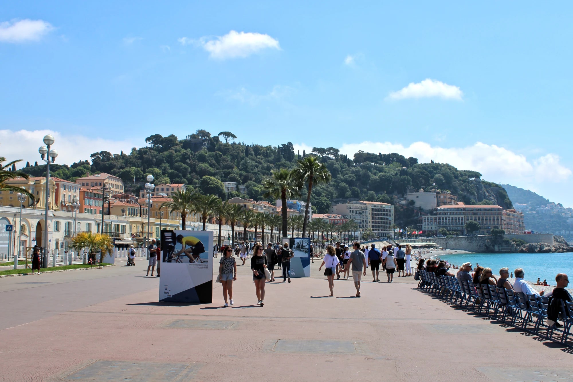 The curving Promenade des Anglais along the Baie des Anges in Nice, French Riviera